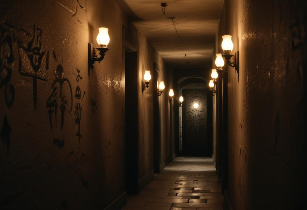 dim-asylum-interior-corridor-lined-with-flickering